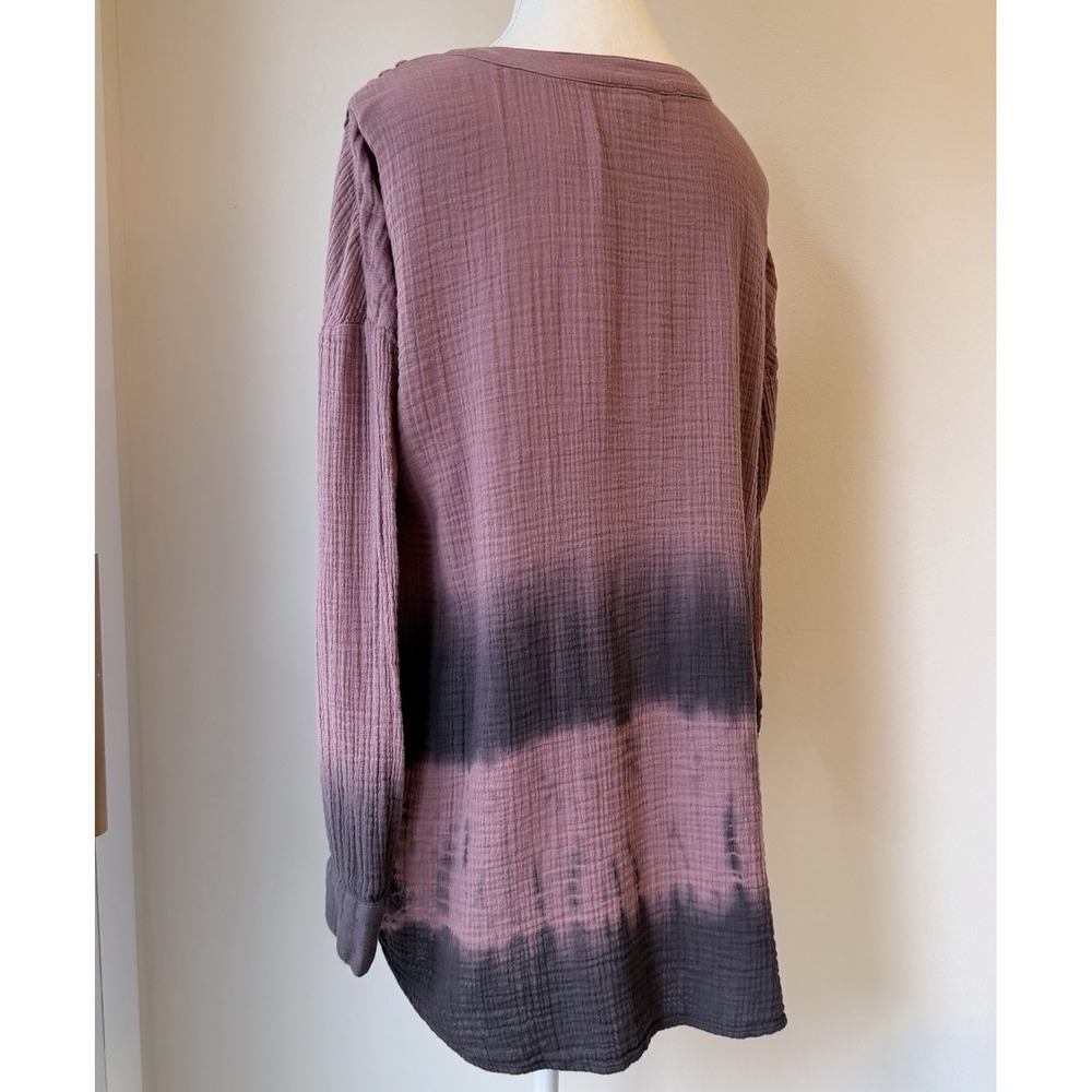 Pure Jill Crinkle Gauze Tunic Top Medium Purple To Gray Ombré Lagenlook Hippie - Picture 3 of 7